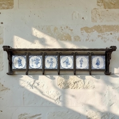 19th Century Dutch Wrought Iron Coat Rack with Delft Tiles