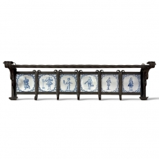 19th Century Dutch Wrought Iron Coat Rack with Delft Tiles