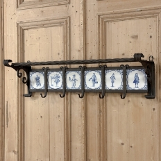 19th Century Dutch Wrought Iron Coat Rack with Delft Tiles