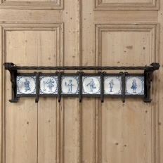 19th Century Dutch Wrought Iron Coat Rack with Delft Tiles