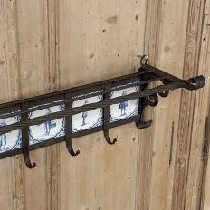 19th Century Dutch Wrought Iron Coat Rack with Delft Tiles
