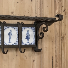 19th Century Dutch Wrought Iron Coat Rack with Delft Tiles