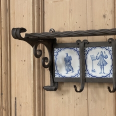 19th Century Dutch Wrought Iron Coat Rack with Delft Tiles
