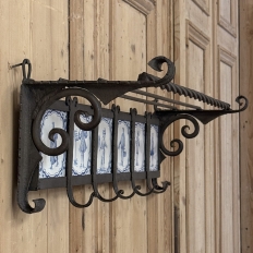 19th Century Dutch Wrought Iron Coat Rack with Delft Tiles
