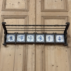 19th Century Dutch Wrought Iron Coat Rack with Delft Tiles