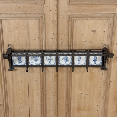 19th Century Dutch Wrought Iron Coat Rack with Delft Tiles