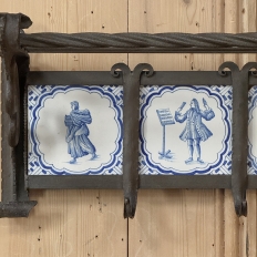 19th Century Dutch Wrought Iron Coat Rack with Delft Tiles