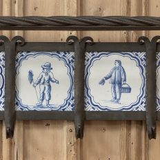 19th Century Dutch Wrought Iron Coat Rack with Delft Tiles