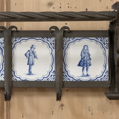 19th Century Dutch Wrought Iron Coat Rack with Delft Tiles