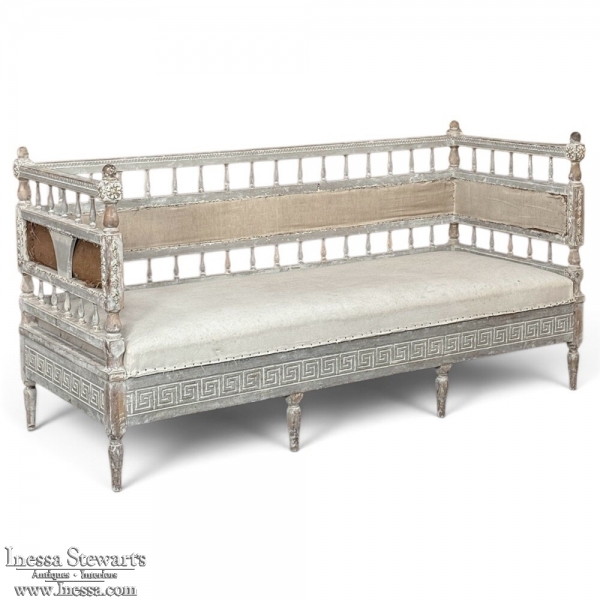 18th Century Swedish Gustavian Neoclassical Scraped Painted Bench