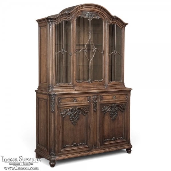 Antique Liegeois Hand-Carved Walnut Bookcase ~ China Buffet
