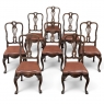 Set of Eight Antique Oak Chippendale Dining Chairs with Leather
