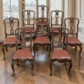 Set of Eight Antique Oak Chippendale Dining Chairs with Leather