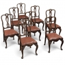 Set of Eight Antique Oak Chippendale Dining Chairs with Leather