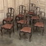 Set of Eight Antique Oak Chippendale Dining Chairs with Leather