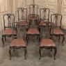 Set of Eight Antique Oak Chippendale Dining Chairs with Leather