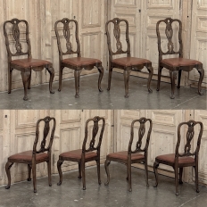 Set of Eight Antique Oak Chippendale Dining Chairs with Leather