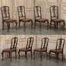 Set of Eight Antique Oak Chippendale Dining Chairs with Leather