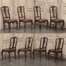 Set of Eight Antique Oak Chippendale Dining Chairs with Leather
