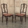 Set of Eight Antique Oak Chippendale Dining Chairs with Leather
