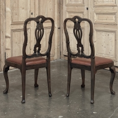 Set of Eight Antique Oak Chippendale Dining Chairs with Leather