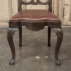 Set of Eight Antique Oak Chippendale Dining Chairs with Leather