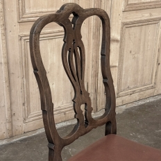Set of Eight Antique Oak Chippendale Dining Chairs with Leather