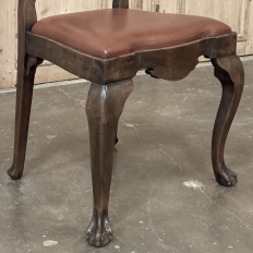 Set of Eight Antique Oak Chippendale Dining Chairs with Leather