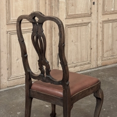 Set of Eight Antique Oak Chippendale Dining Chairs with Leather