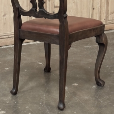 Set of Eight Antique Oak Chippendale Dining Chairs with Leather
