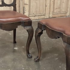 Set of Eight Antique Oak Chippendale Dining Chairs with Leather