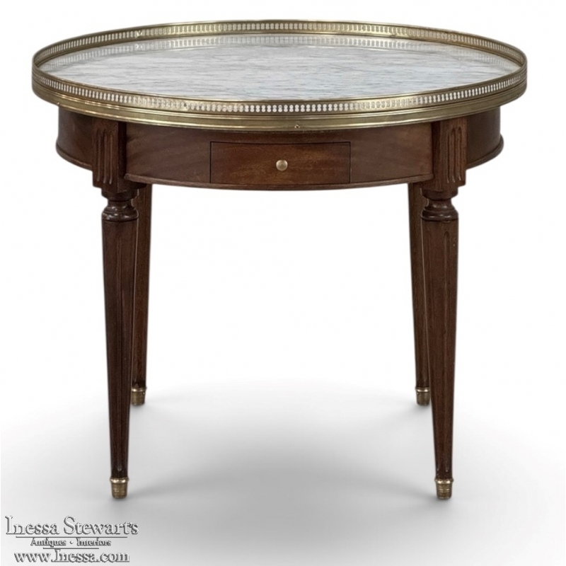 Antique French Louis XVI Mahogany Marble Top Bouillotte Table