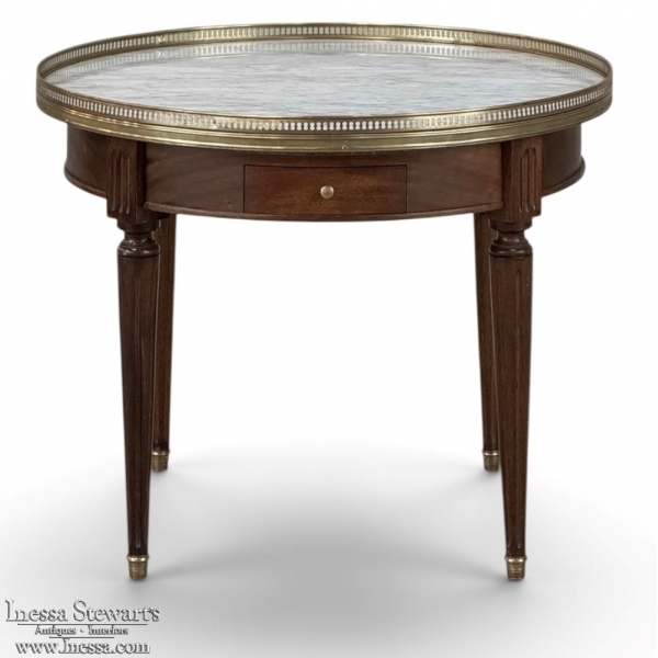 Antique French Louis XVI Mahogany Marble Top Bouillotte Table