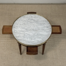Antique French Louis XVI Mahogany Marble Top Bouillotte Table