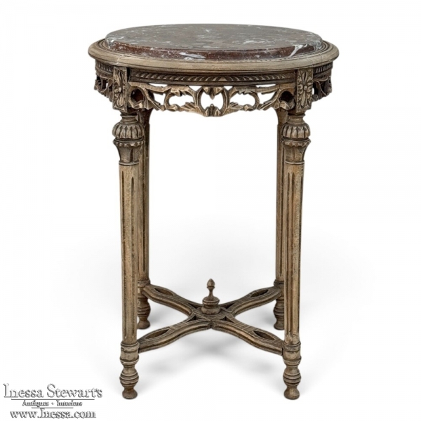 Antique French Louis XVI Stripped Marble Top Occasional Table