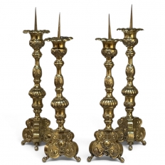Late 17th Century French Renaissance Brass Altar Candlesticks