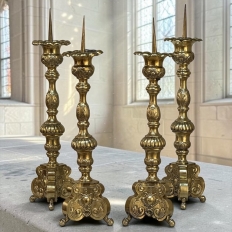 Late 17th Century French Renaissance Brass Altar Candlesticks