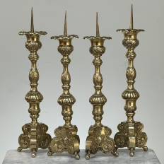 Late 17th Century French Renaissance Brass Altar Candlesticks