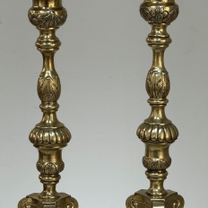 Late 17th Century French Renaissance Brass Altar Candlesticks