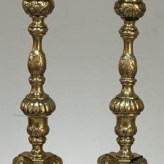 Late 17th Century French Renaissance Brass Altar Candlesticks