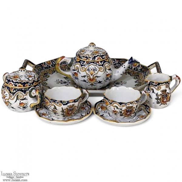 19th Century French Faience 8 piece Hand-Painted Tea Service