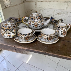 19th Century French Faience Hand-Painted Soup Tureen with Platter