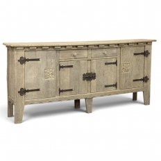 Dutch Neo-Gothic Stripped Oak Buffet with Hand-Forged Ironwork