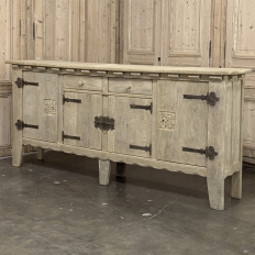 Dutch Neo-Gothic Stripped Oak Buffet with Hand-Forged Ironwork