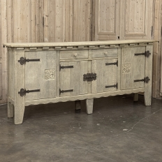Dutch Neo-Gothic Stripped Oak Buffet with Hand-Forged Ironwork