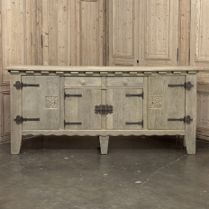 Dutch Neo-Gothic Stripped Oak Buffet with Hand-Forged Ironwork