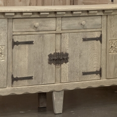 Dutch Neo-Gothic Stripped Oak Buffet with Hand-Forged Ironwork