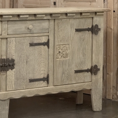 Dutch Neo-Gothic Stripped Oak Buffet with Hand-Forged Ironwork
