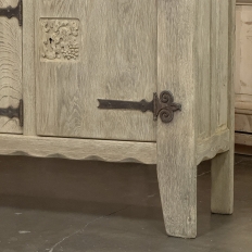 Dutch Neo-Gothic Stripped Oak Buffet with Hand-Forged Ironwork