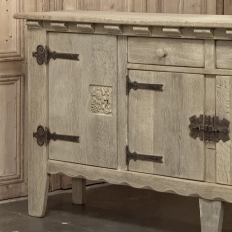 Dutch Neo-Gothic Stripped Oak Buffet with Hand-Forged Ironwork